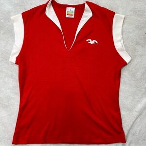 VTG 70s Wrangler Women's Sleeveless V-Neck Rainbow Tag Seagull Logo Knit Polo